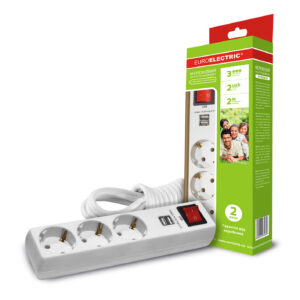 EUROELECTRIC Сетевой фильтр-удлинитель Х3, 10А, 2М с USB, Type-А*2