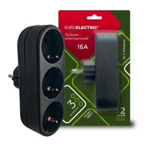 Мережевий трійник із заземленням X3, 16A чорний EUROELECTRIC