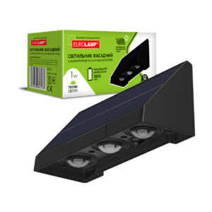 LED Світильник фасадний з акумулятором та сонячною батареєю 1W-5V-3000K-IP54 чорний EUROLAMP