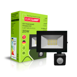 LED Прожектор чорний з датчиком руху 20W 6500K EUROLAMP