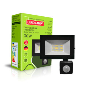 LED Прожектор чорний з датчиком руху 30W 6500K EUROLAMP