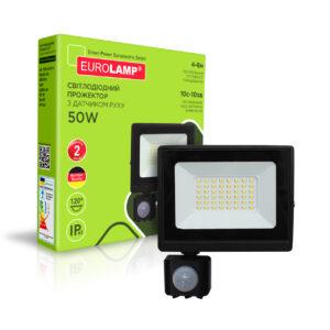 LED Прожектор чорний з датчиком руху 50W 6500K EUROLAMP