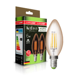 LED Лампа EUROLAMP філамент “Свічка” 6W-E14-3000K "1+1"