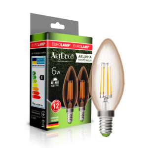 LED Лампа EUROLAMP філамент “Свічка” 6W-E14-4000K "1+1"
