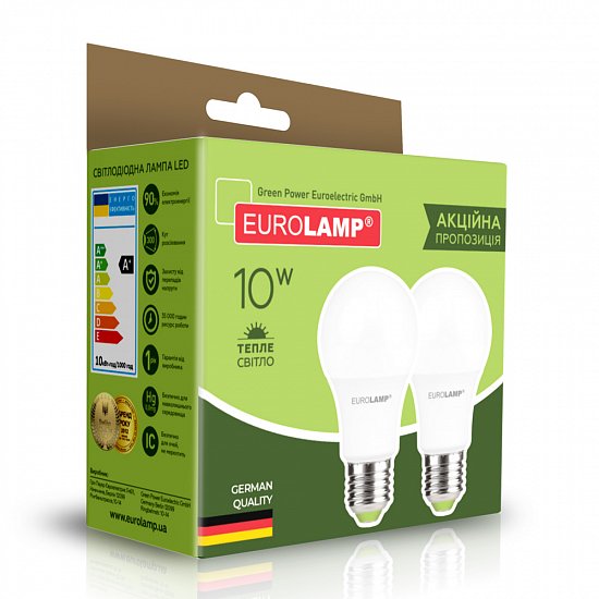Промо-набір EUROLAMP LED ЕКО A60 10W E27 3000K акція 1+1-2