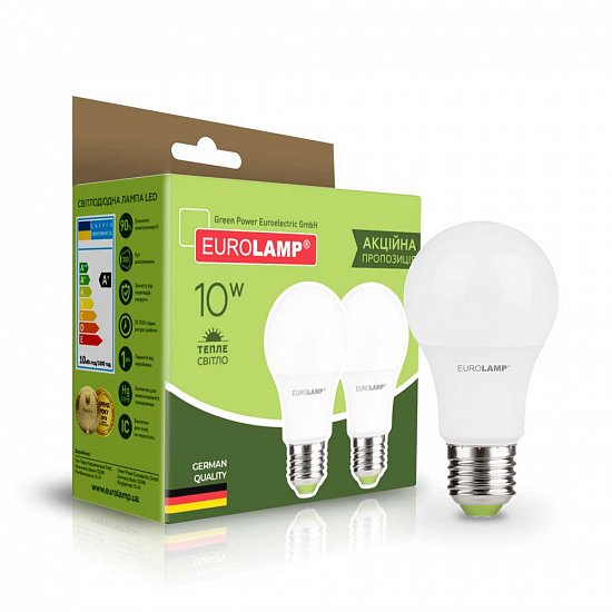 Промо-набір EUROLAMP LED ЕКО A60 10W E27 3000K акція 1+1