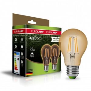 LED Лампа EUROLAMP філамент A60 8W-E27-2700K "1+1"