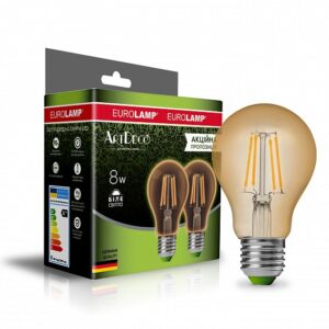 LED Лампа філамент A60 8W-E27-4000K "1+1" EUROLAMP